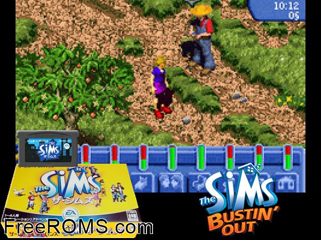 Sims, The (Japan) Gameboy Advance game showing 3D box cover and gameplay screenshot