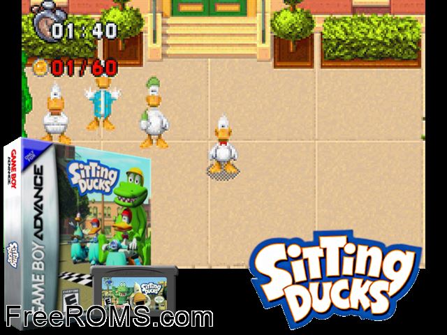 Sitting Ducks Gameboy Advance game showing 3D box cover and gameplay screenshot