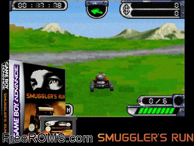 Smuggler's Run Gameboy Advance game showing 3D box cover and gameplay screenshot