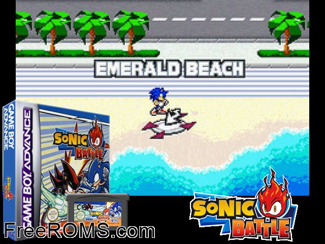 Sonic Battle Gameboy Advance game showing 3D box cover and gameplay screenshot
