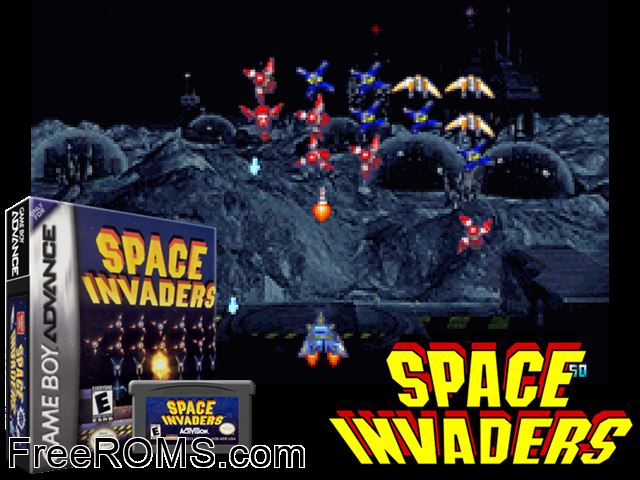 Space Invaders Gameboy Advance game showing 3D box cover and gameplay screenshot