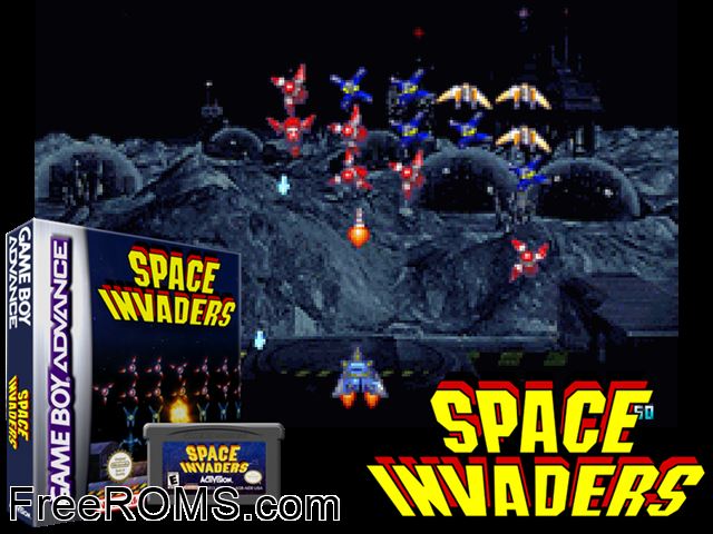 Space Invaders (France) Gameboy Advance game showing 3D box cover and gameplay screenshot