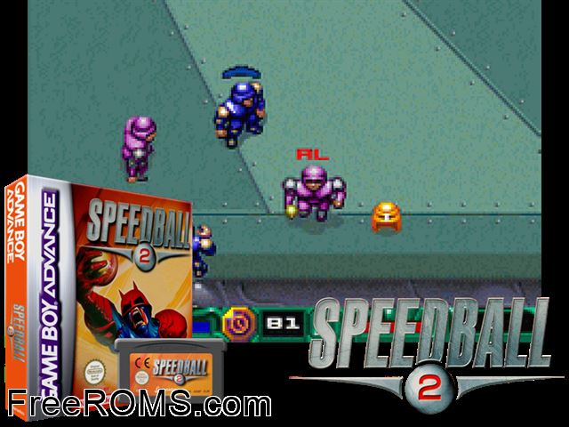 Speedball 2 - Brutal Deluxe Gameboy Advance game showing 3D box cover and gameplay screenshot