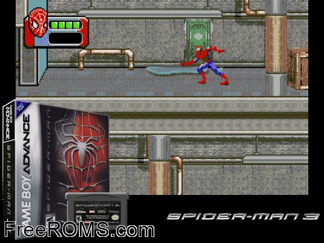 Spider-Man 3 (Italy) Gameboy Advance game showing 3D box cover and gameplay screenshot