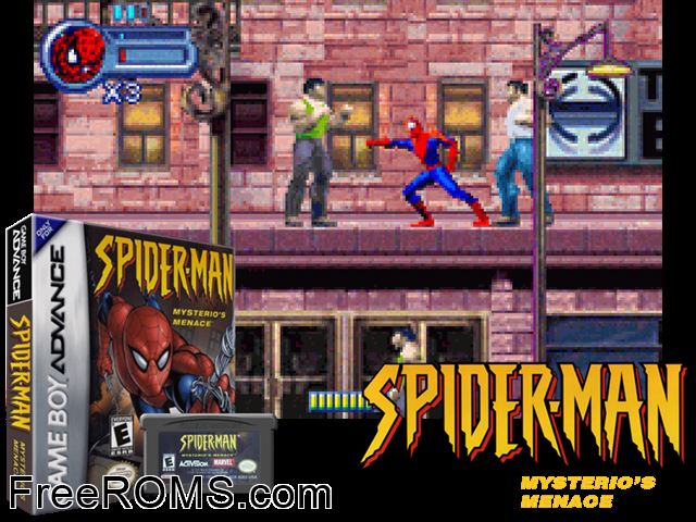 Spider-Man - Mysterio's Menace Gameboy Advance game showing 3D box cover and gameplay screenshot