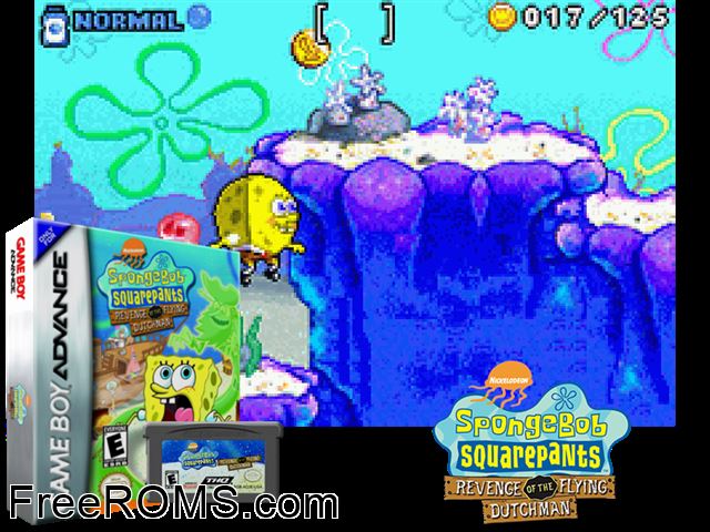 Spongebob Squarepants - Revenge Of The Flying Dutchman Gameboy Advance game showing 3D box cover and gameplay screenshot