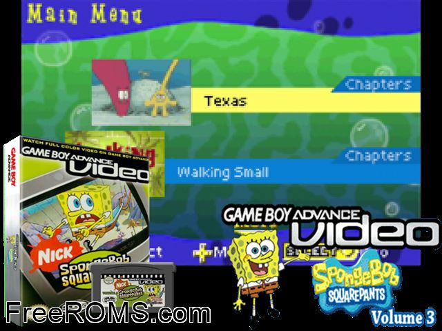 Spongebob Squarepants - Volume 3 (Video) Gameboy Advance game showing 3D box cover and gameplay screenshot