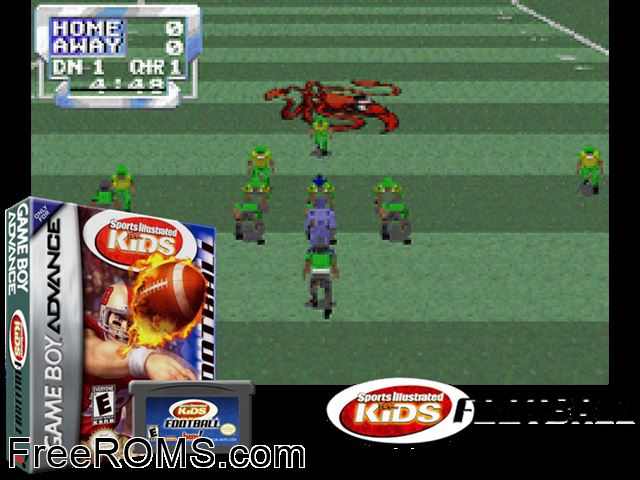 Sports Illustrated For Kids - Football Gameboy Advance game showing 3D box cover and gameplay screenshot