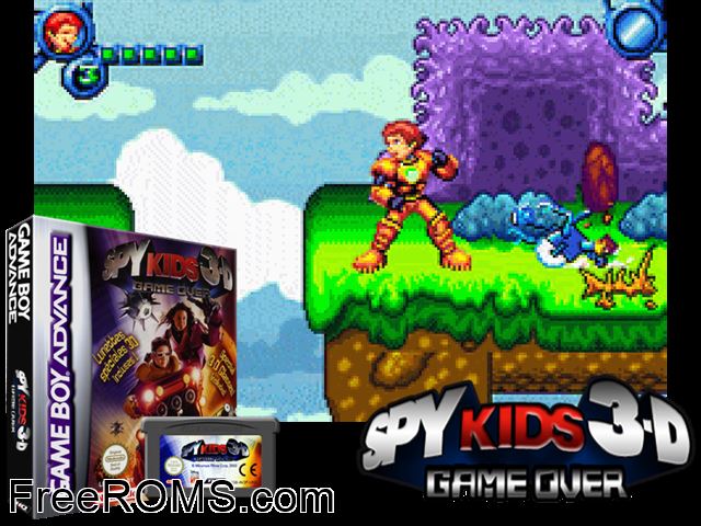 Spy Kids 3-D - Game Over Gameboy Advance game showing 3D box cover and gameplay screenshot