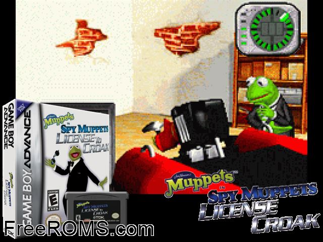 Spy Muppets - License To Croak Gameboy Advance game showing 3D box cover and gameplay screenshot