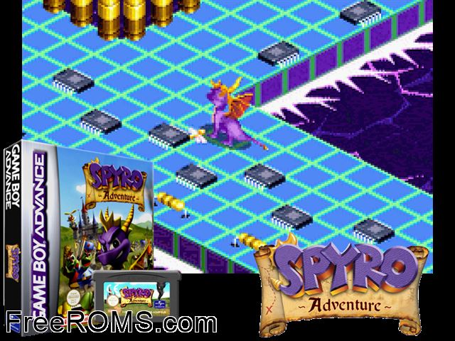 Spyro Adventure Gameboy Advance game showing 3D box cover and gameplay screenshot