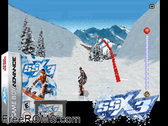 SSX 3 Gameboy Advance game showing 3D box cover and gameplay screenshot
