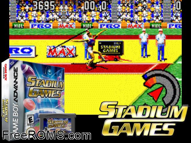 Stadium Games Gameboy Advance game showing 3D box cover and gameplay screenshot