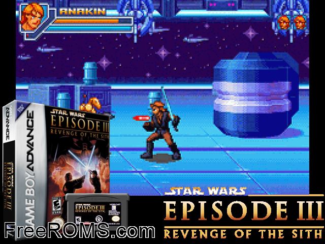Star Wars Episode III - Revenge Of The Sith Gameboy Advance game showing 3D box cover and gameplay screenshot