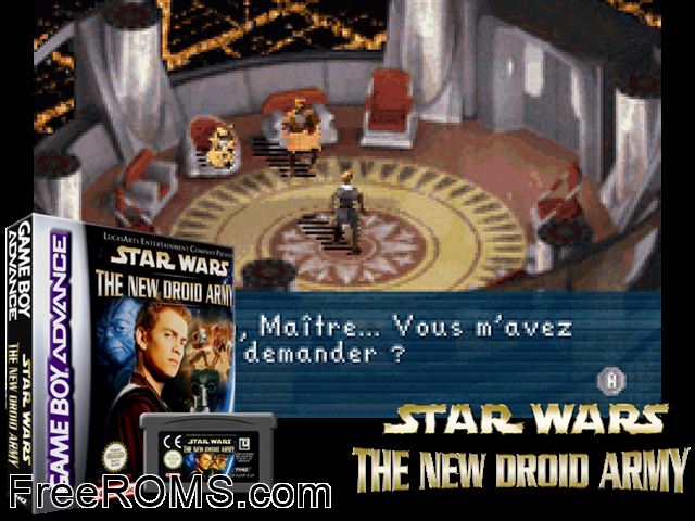 Star Wars - The New Droid Army Gameboy Advance game showing 3D box cover and gameplay screenshot