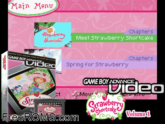 Strawberry Shortcake - Volume 1 (Video) Gameboy Advance game showing 3D box cover and gameplay screenshot