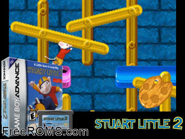 Stuart Little 2 Gameboy Advance game showing 3D box cover and gameplay screenshot