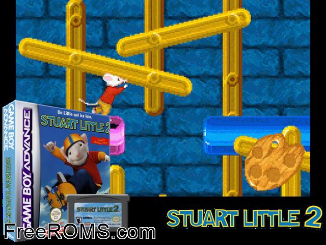 Stuart Little 2 (France) Gameboy Advance game showing 3D box cover and gameplay screenshot