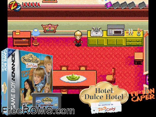 Suite Life Of Zack And Cody, The - Tipton Caper Gameboy Advance game showing 3D box cover and gameplay screenshot