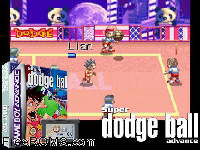 Super Dodge Ball Advance Gameboy Advance game showing 3D box cover and gameplay screenshot