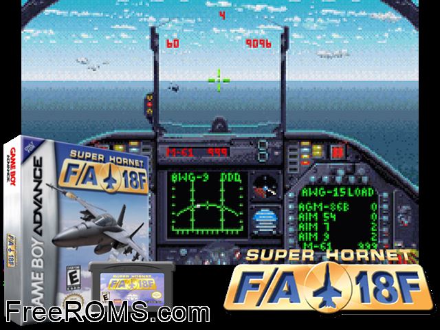 Super Hornet FA 18F Gameboy Advance game showing 3D box cover and gameplay screenshot