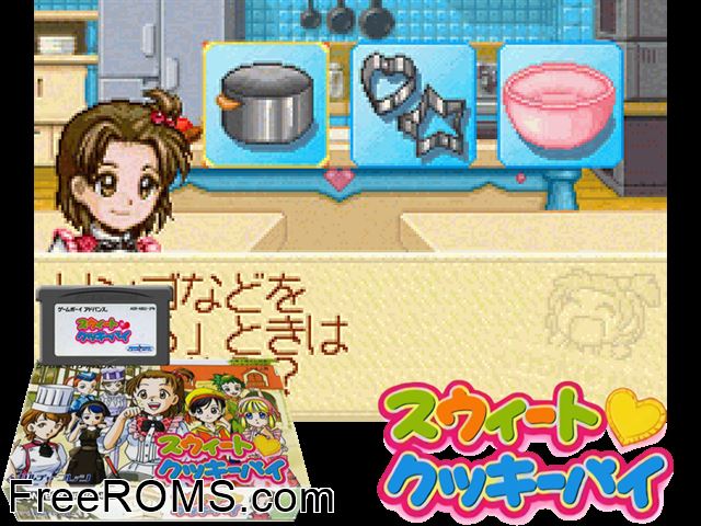 Sweet Cookie Pie (Japan) Gameboy Advance game showing 3D box cover and gameplay screenshot