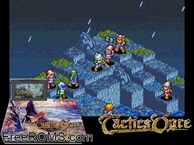 Tactics Ogre Gaiden - The Knight Of Lodis (Japan) Gameboy Advance game showing 3D box cover and gameplay screenshot