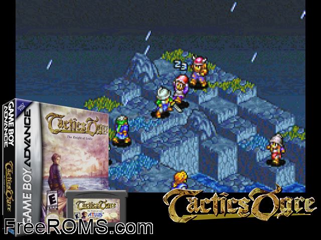 Tactics Ogre - The Knight Of Lodis Gameboy Advance game showing 3D box cover and gameplay screenshot