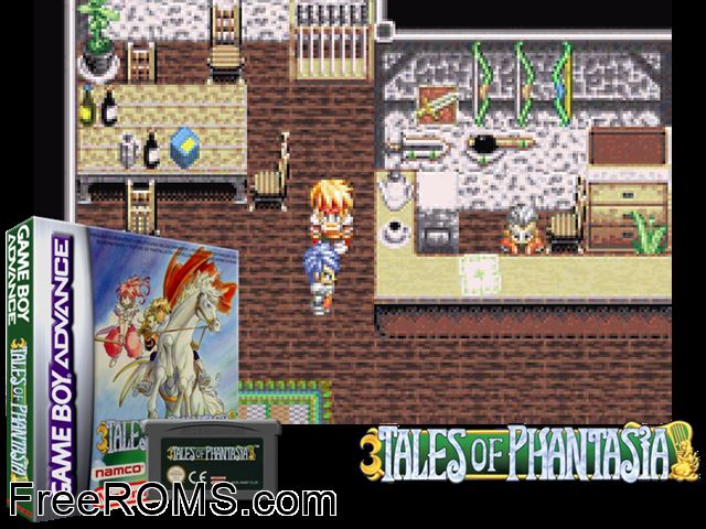 Tales Of Phantasia Gameboy Advance game showing 3D box cover and gameplay screenshot