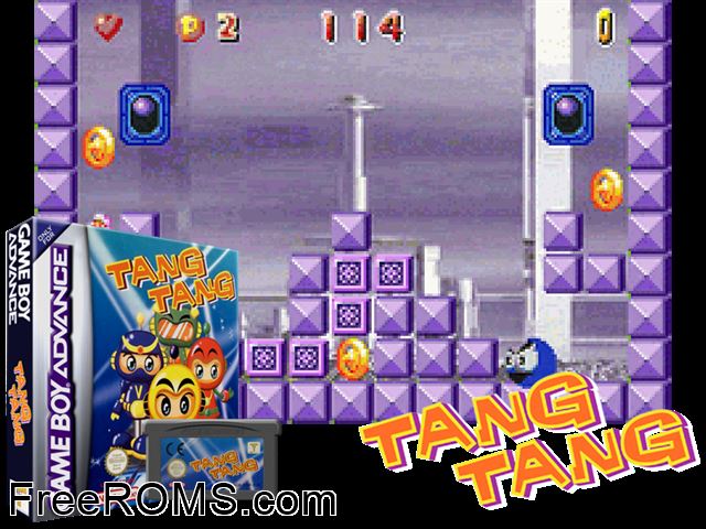 Tang Tang Gameboy Advance game showing 3D box cover and gameplay screenshot