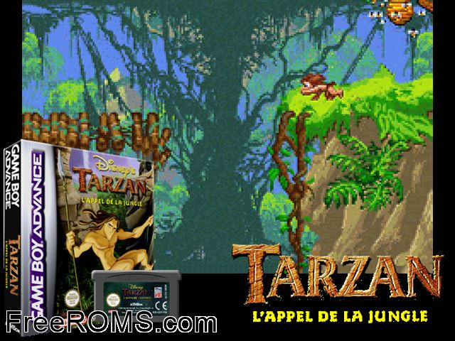 Tarzan - L'Appel De La Jungle (France) Gameboy Advance game showing 3D box cover and gameplay screenshot