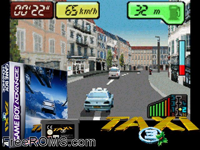 Taxi 3 (France) Gameboy Advance game showing 3D box cover and gameplay screenshot