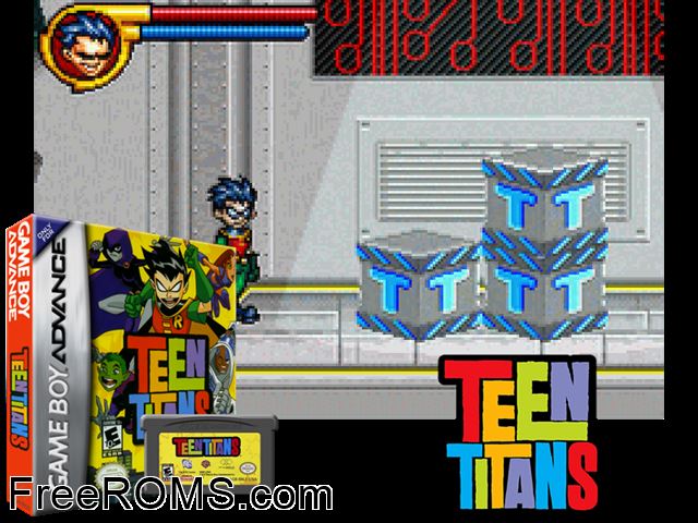 Teen Titans Gameboy Advance game showing 3D box cover and gameplay screenshot