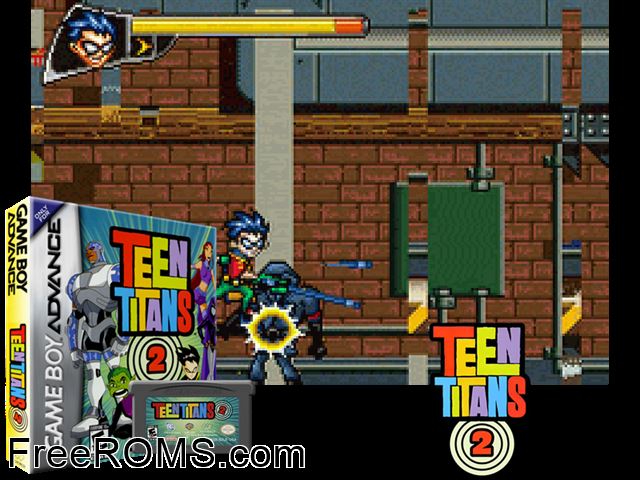 Teen Titans 2 Gameboy Advance game showing 3D box cover and gameplay screenshot