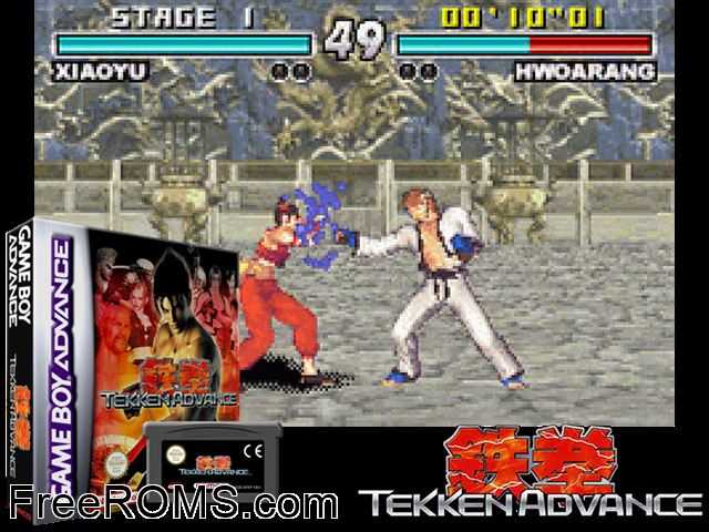 Tekken Advance Gameboy Advance game showing 3D box cover and gameplay screenshot