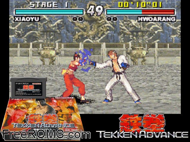 Tekken Advance (Japan) Gameboy Advance game showing 3D box cover and gameplay screenshot