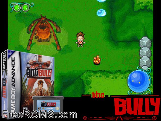The Ant Bully Gameboy Advance game showing 3D box cover and gameplay screenshot