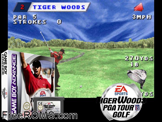 Tiger Woods Pga Tour Golf Gameboy Advance game showing 3D box cover and gameplay screenshot