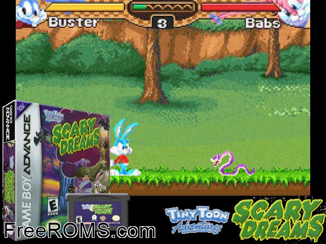Tiny Toon Adventures - Scary Dreams Gameboy Advance game showing 3D box cover and gameplay screenshot