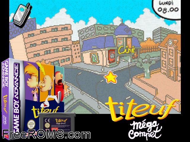Titeuf Mega Compet (France) Gameboy Advance game showing 3D box cover and gameplay screenshot