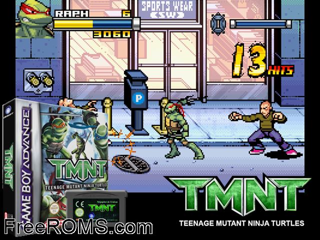 Tmnt Gameboy Advance game showing 3D box cover and gameplay screenshot