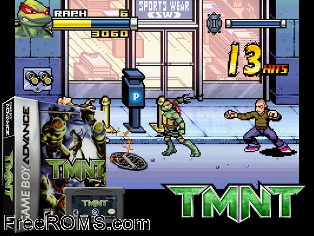 Tmnt(Rising Sun) Gameboy Advance game showing 3D box cover and gameplay screenshot