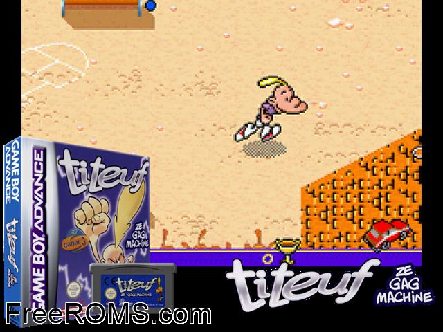 Tootuff - The Gagmachine Gameboy Advance game showing 3D box cover and gameplay screenshot
