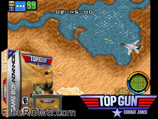 Top Gun - Combat Zones Gameboy Advance game showing 3D box cover and gameplay screenshot