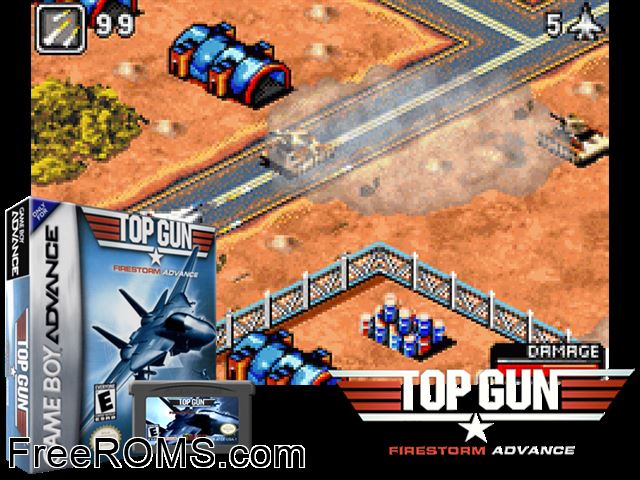Top Gun - Firestorm Advance Gameboy Advance game showing 3D box cover and gameplay screenshot