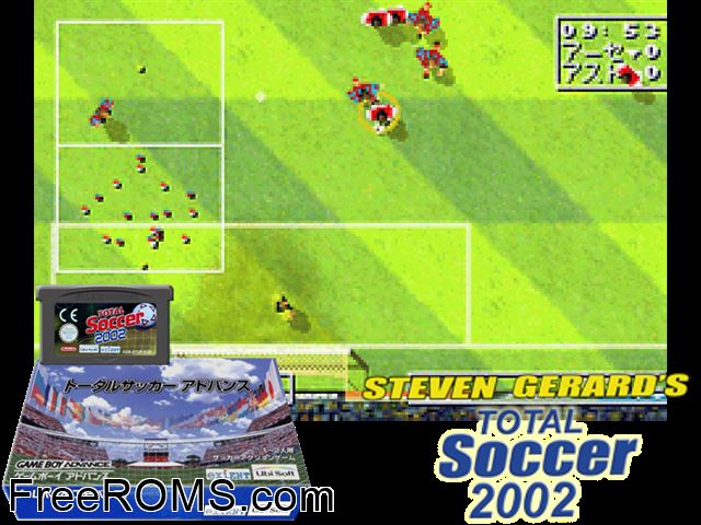Total Soccer Advance (Japan) Gameboy Advance game showing 3D box cover and gameplay screenshot