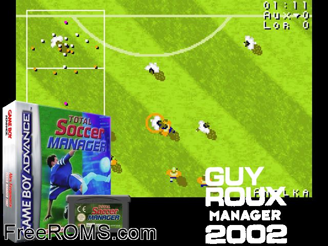 Total Soccer Manager Gameboy Advance game showing 3D box cover and gameplay screenshot