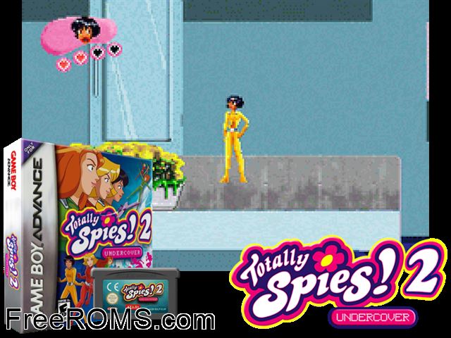 Totally Spies 2 - Undercover Gameboy Advance game showing 3D box cover and gameplay screenshot