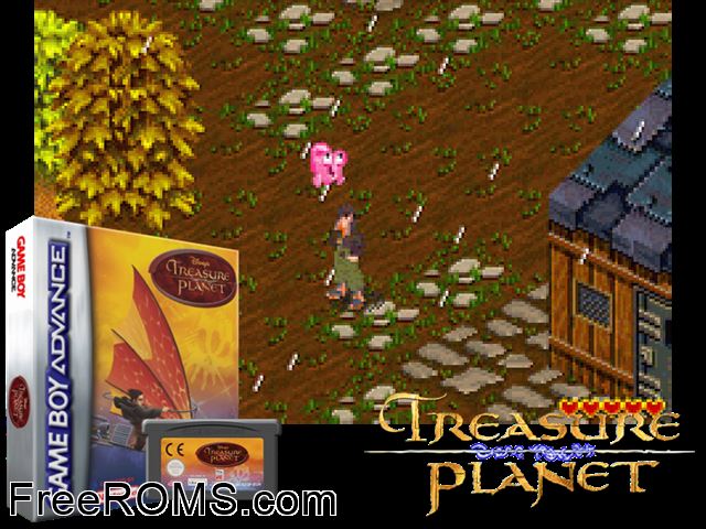 Treasure Planet Gameboy Advance game showing 3D box cover and gameplay screenshot