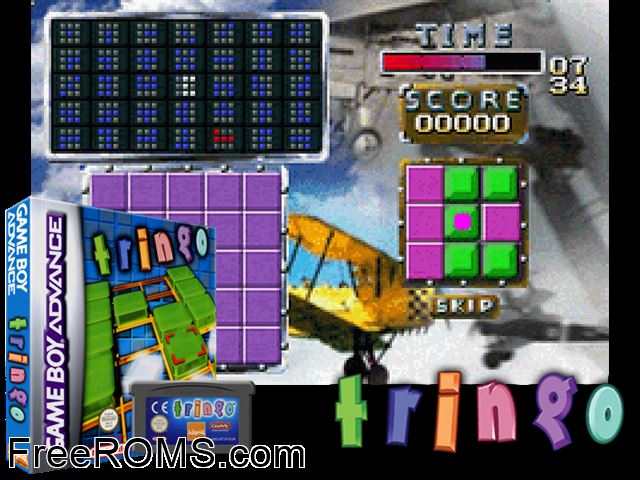 Tringo Gameboy Advance game showing 3D box cover and gameplay screenshot